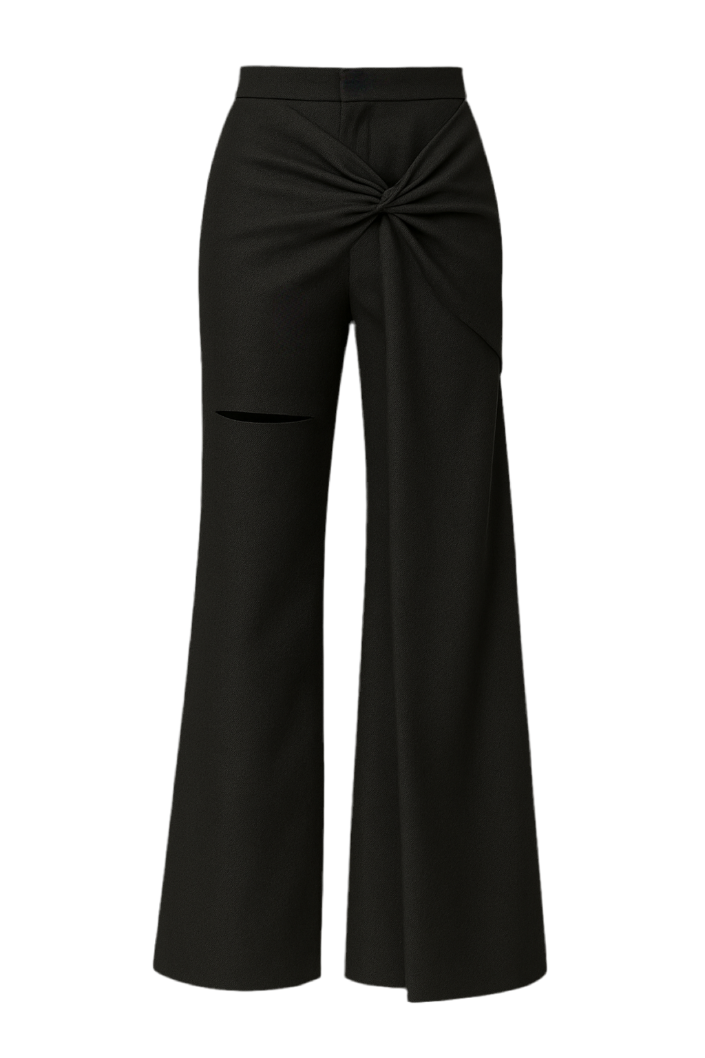 Pantalone nero con nodo asimmetrico e taglio sartoriale