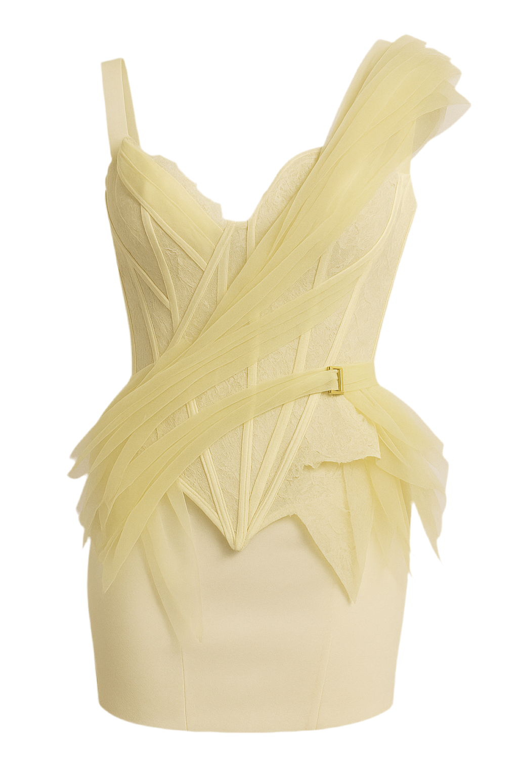 Corsetto bird strutturato in pizzo e tulle sostenibile color burro – VeQ Atelier
