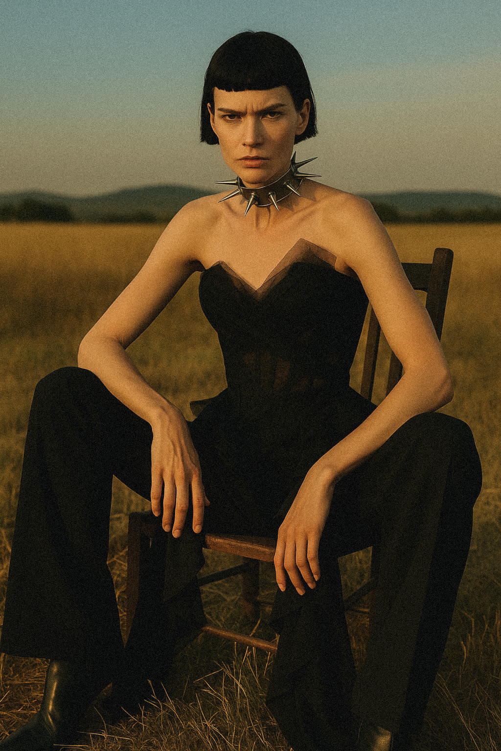 Bustier nero in tulle e pizzo con steccature sartoriali