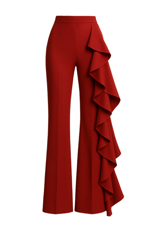 Pantalone rosso anni ’70 con volant laterale – VeQ Atelier