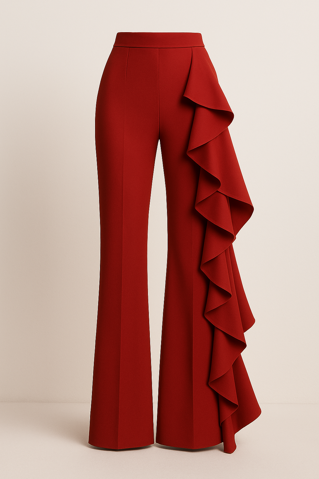 Pantalone rosso anni ’70 con volant laterale – VeQ Atelier