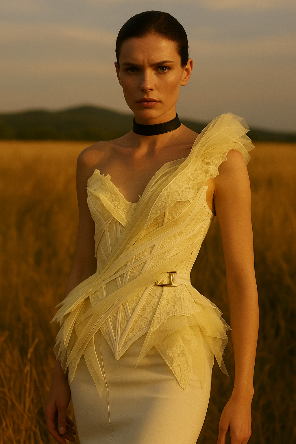 Corsetto bird strutturato in pizzo e tulle sostenibile color burro – VeQ Atelier